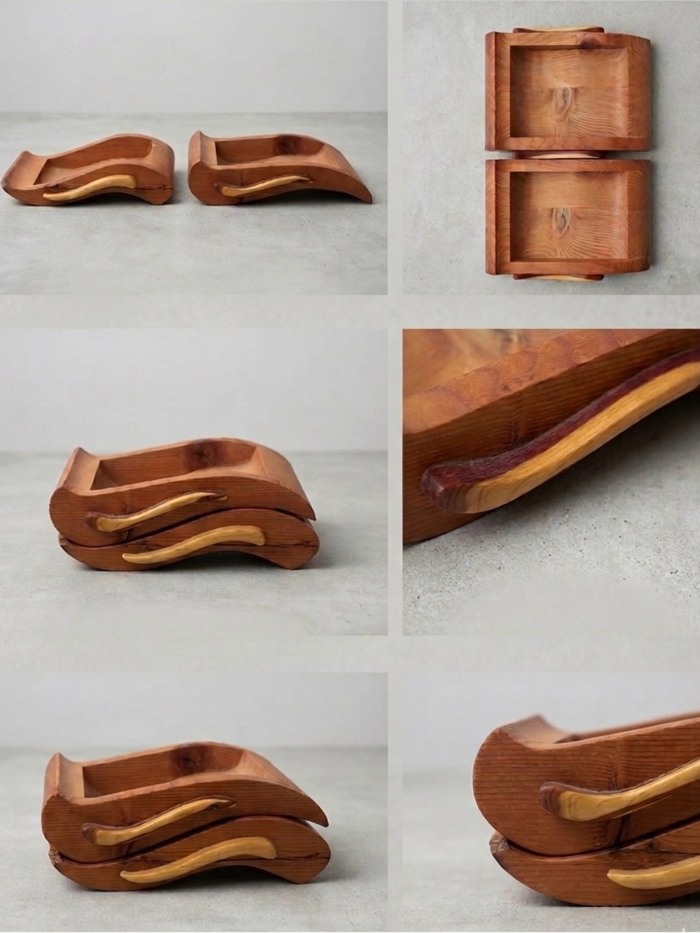 NEW Wavy Wooden Stacking  Nesting Jewelry Trinket Trays - Storage Containers x2